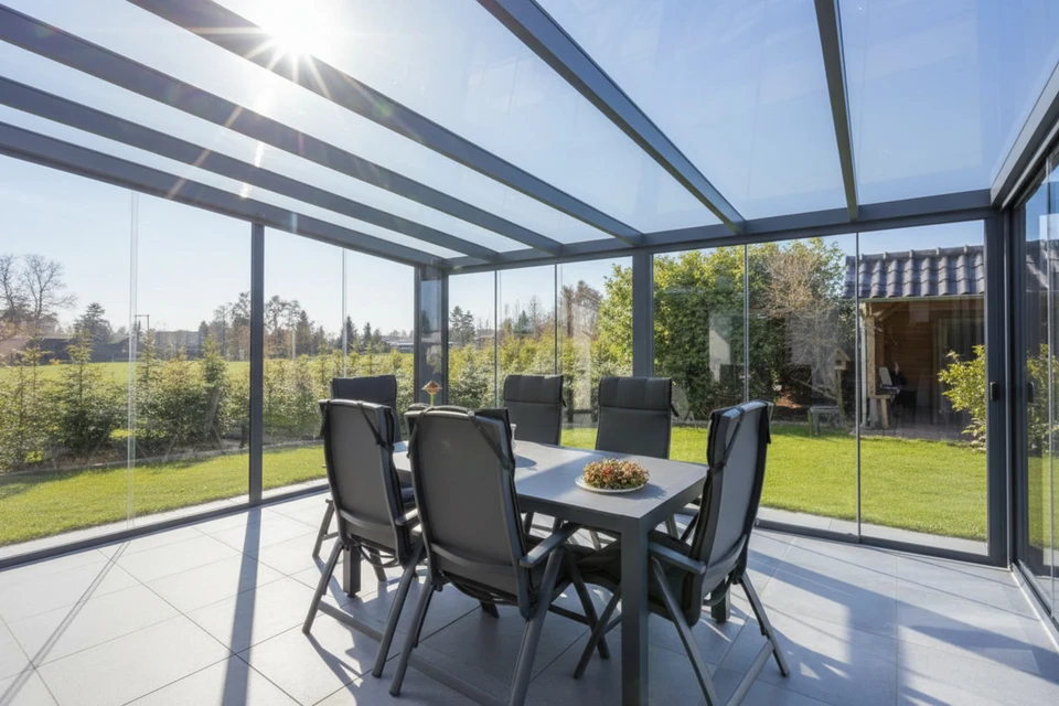 Architecture, maison moderne en plein air, véranda