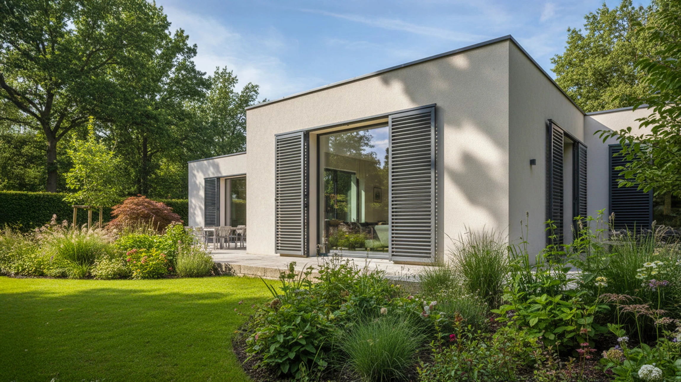 Façade d'immeuble résidentiel avec balcons fleuris